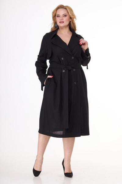 Платье-тренч из льняной ткани в классическом стиле Anelli 1029 черный - фото 1