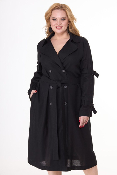 Платье-тренч из льняной ткани в классическом стиле Anelli 1029 черный - фото 13