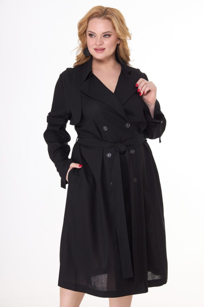 Платье-тренч из льняной ткани в классическом стиле Anelli 1029 черный - фото 12
