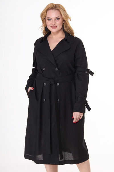 Платье-тренч из льняной ткани в классическом стиле Anelli 1029 черный - фото 11