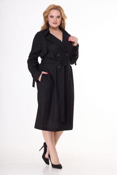 Платье-тренч из льняной ткани в классическом стиле Anelli 1029 черный - фото 2