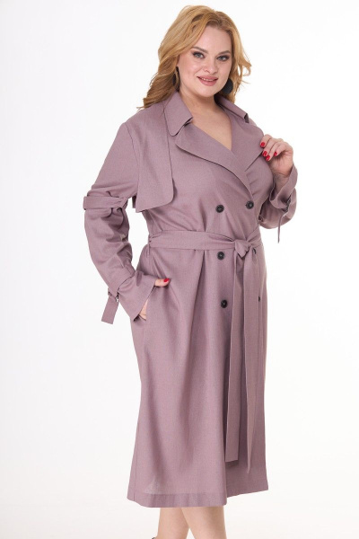 Платье-тренч из льняной ткани с классическими деталями Anelli 1029 фиолетовый - фото 9