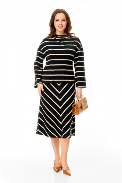Джемпер, юбка T&N 7732 черный_полоска - фото 2