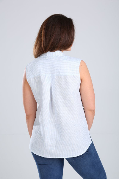Летняя голубая блуза из льна с коротким рукавом MALI 621-065 полоска - фото 3