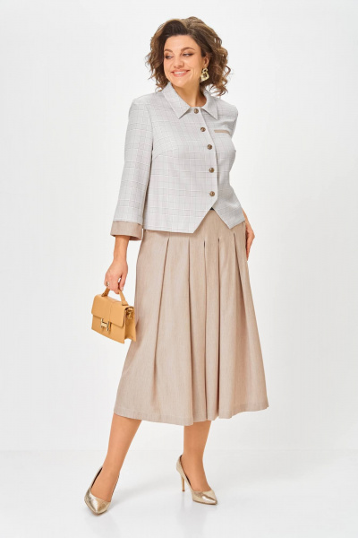 Жакет, юбка Karina deLux M-1418 серо-бежевый - фото 2