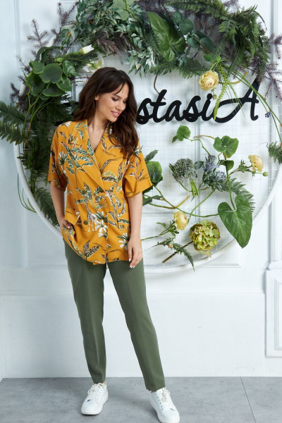 Брюки, жакет Anastasia 635 горчица,хаки - фото 5