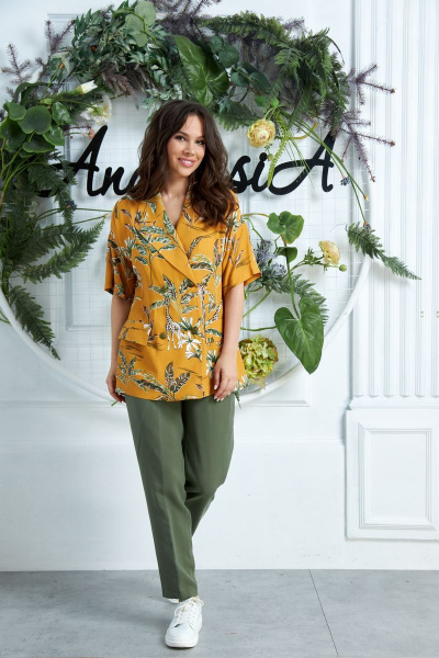 Брюки, жакет Anastasia 635 горчица,хаки - фото 4