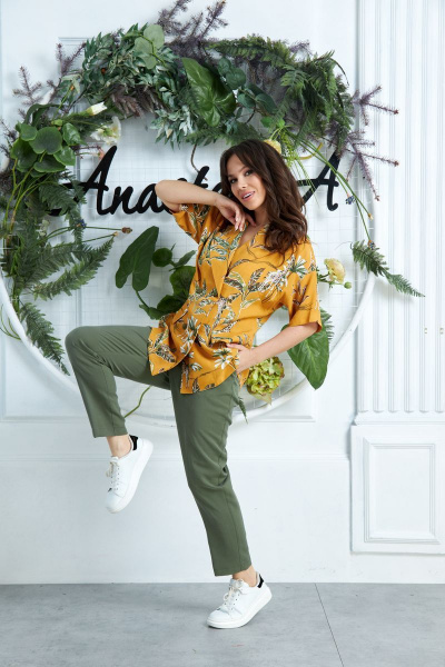 Брюки, жакет Anastasia 635 горчица,хаки - фото 3