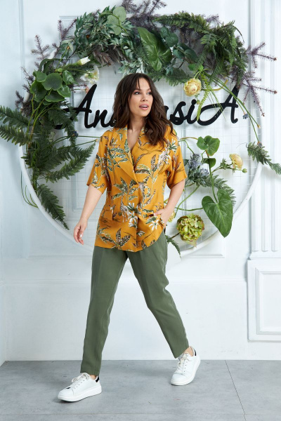 Брюки, жакет Anastasia 635 горчица,хаки - фото 2