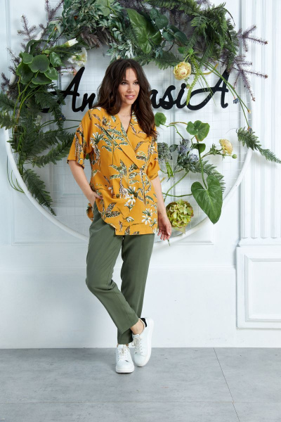 Брюки, жакет Anastasia 635 горчица,хаки - фото 1