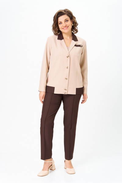 Брюки, жакет Vilena 1144 беж+шоколад - фото 10