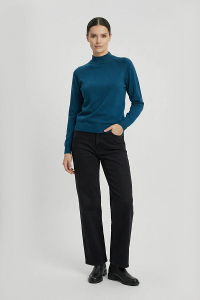 Демисезонный вязаный свитер прямого силуэта с воротником-стойкой Полесье С3316-15 5С1754-Д43 158,164 морская_волна - фото 2