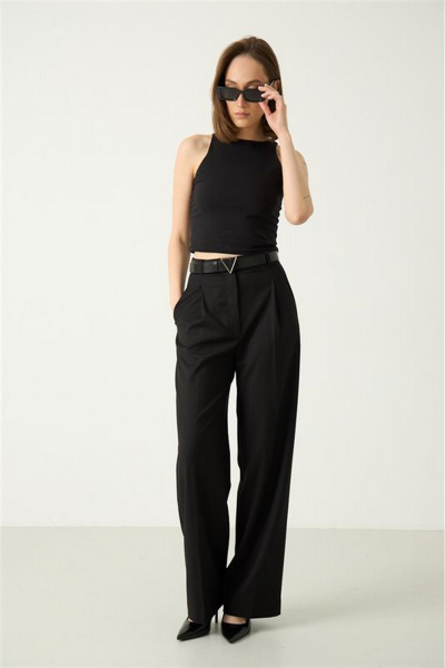 Классические брюки из текстиля для делового повседневного образа Luitui R2055 черный - фото 2