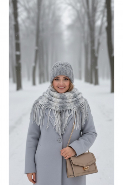 Шарф OLANTIZ S1-4 бело-серый - фото 2