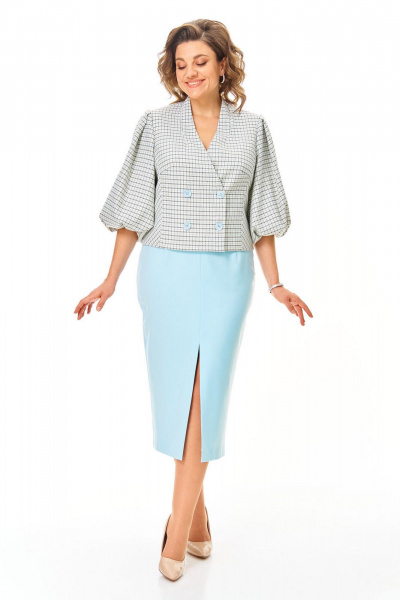 Жакет, юбка VI ORO VR-1248 голубой+однотон - фото 10