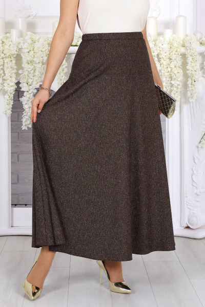 Длинная демисезонная юбка из шерсти с кокеткой Ninele 216 коричневый_однотон - фото 1