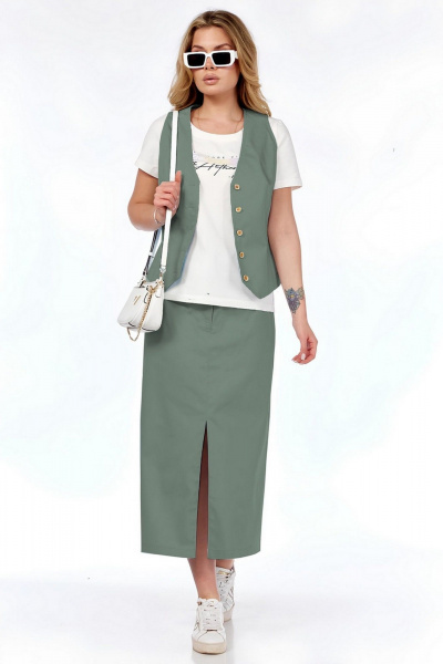 Жилет, футболка, юбка Милора-стиль 1205/1 мятный - фото 1