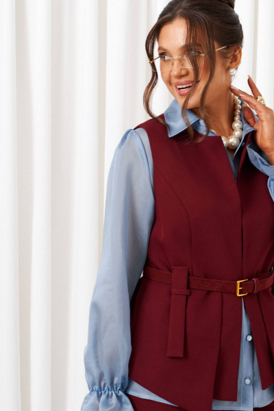 Блуза, брюки, жилет Beautiful&Free 6440 марсала-голубой - фото 6