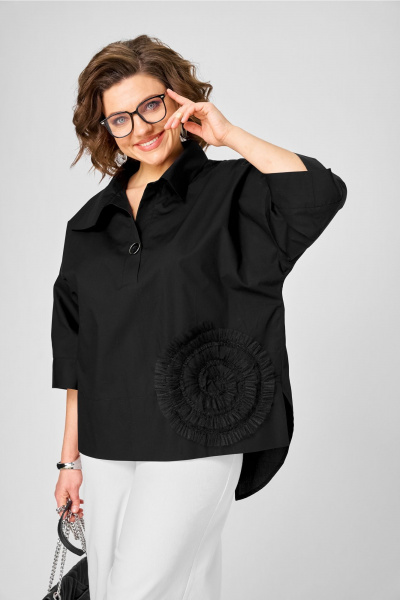 Демисезонная хлопковая блуза в стиле бохо Michel chic 786 черный - фото 6