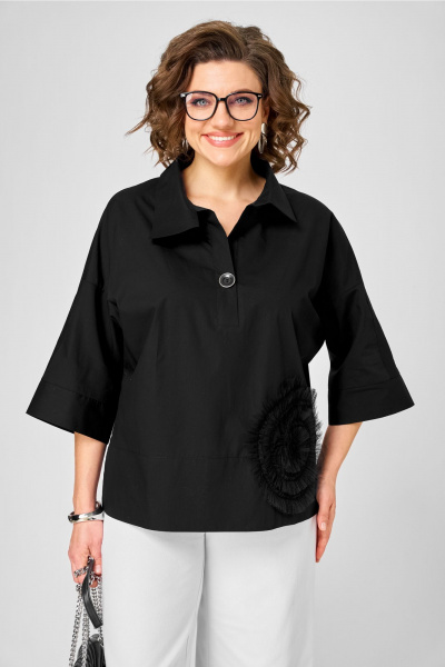 Демисезонная хлопковая блуза в стиле бохо Michel chic 786 черный - фото 1