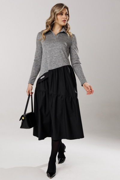Платье Ларс Стиль 1204 серый меланж/черный - фото 6