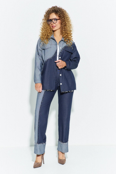 Брюки, рубашка Euromoda 687 синий_джинс_меланж - фото 4