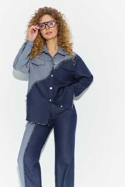 Брюки, рубашка Euromoda 687 синий_джинс_меланж - фото 1