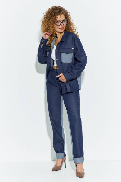 Брюки, рубашка Euromoda 688 синий_джинс_меланж - фото 1