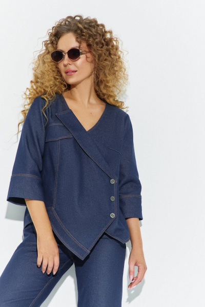 Блуза, брюки Euromoda 695 синий_джинс_меланж - фото 2