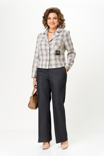 Брюки, жакет Aira Style 24246 бежевый-графит - фото 6