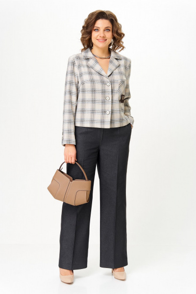 Брюки, жакет Aira Style 24246 бежевый-графит - фото 4