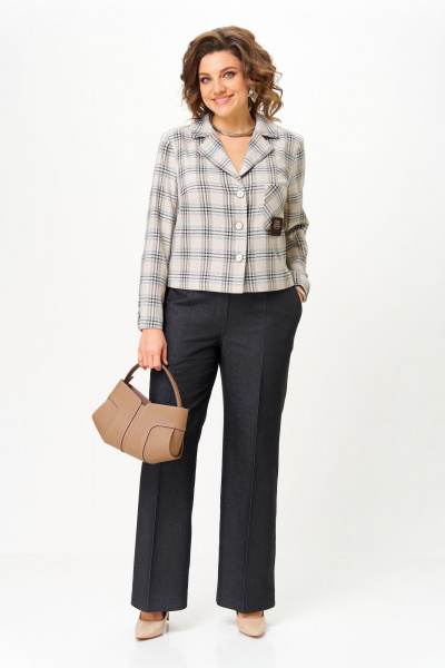 Брюки, жакет Aira Style 24246 бежевый-графит - фото 2