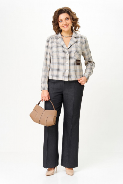 Брюки, жакет Aira Style 24246 бежевый-графит - фото 1