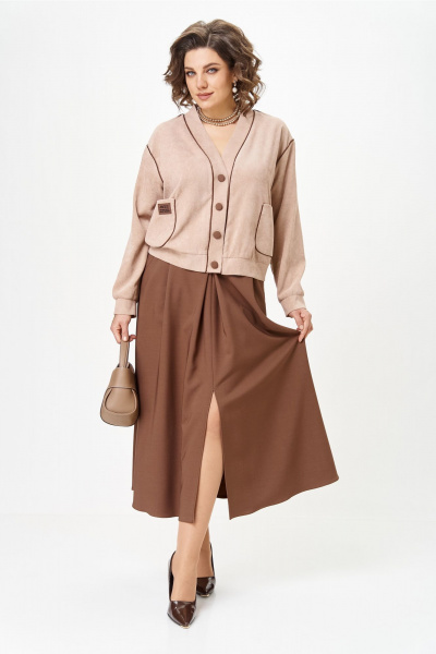 Кардиган, юбка Aira Style 24131 капучино - фото 10