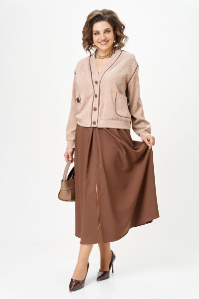 Кардиган, юбка Aira Style 24131 капучино - фото 6