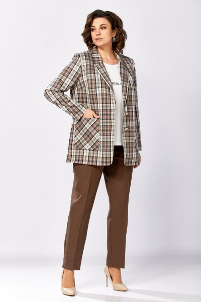 Брюки, жакет, футболка Милора-стиль 1198/1 шоколад+розовый - фото 4