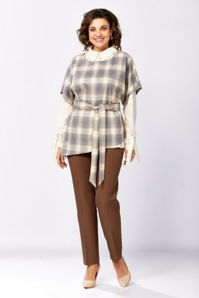 Брюки, жилет, рубашка Милора-стиль 1388 серый+шоколад - фото 1