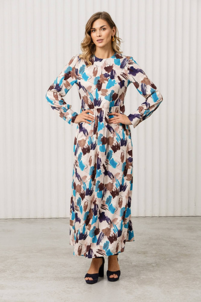 Платье Romgil РТ0131-ВИ2 молочный,шоколадный,темно-бирюзовый - фото 3