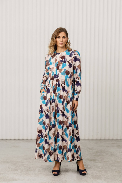 Платье Romgil РТ0131-ВИ2 молочный,шоколадный,темно-бирюзовый - фото 1