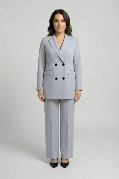 Демисезонная тройка из текстиля и хлопка: жакет, жилет, брюки AURA otd 9176 светло-серый - фото 4