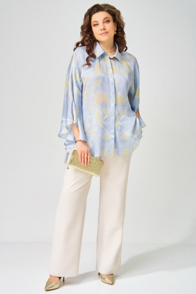 Блуза, брюки Fita 14216 бежево-голубой - фото 3