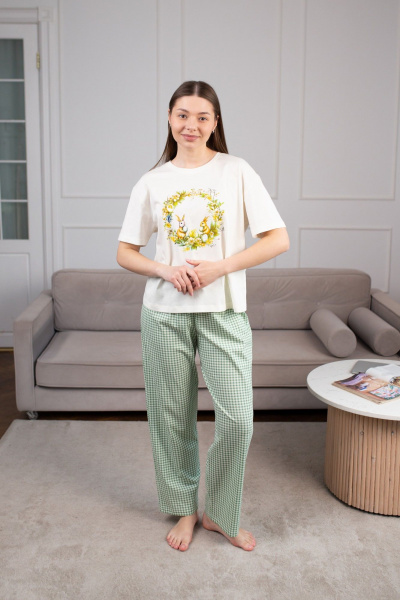 Брюки, майка Купалинка 661434.158-164 к.ваниль,клетка - фото 1