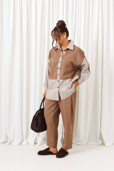 Брюки, рубашка Beautiful&Free 6438 какао - фото 2