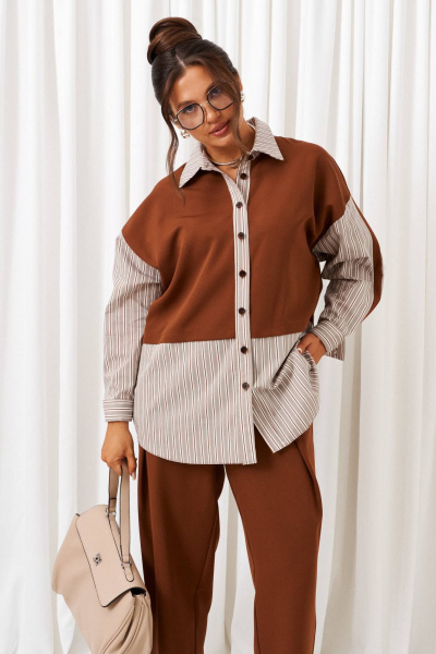 Брюки, рубашка Beautiful&Free 6438 миндаль - фото 5