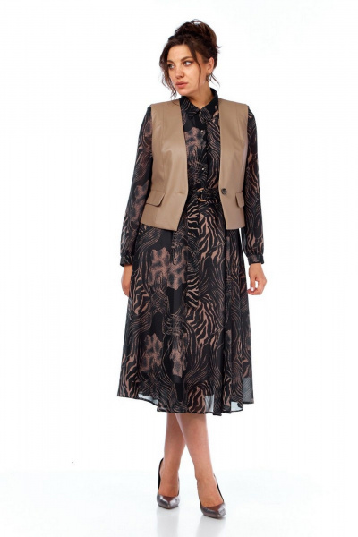 Жилет, платье Милора-стиль 1380 черный/капучино - фото 4