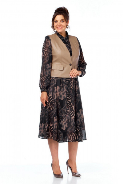 Жилет, платье Милора-стиль 1380 черный/капучино - фото 3