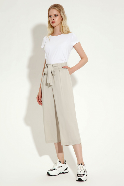 Брюки кюлоты укороченные широкие с высокой посадкой Панда 722060p бежевый - фото 2