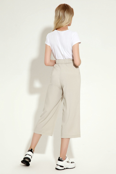 Брюки кюлоты укороченные широкие с высокой посадкой Панда 722060p бежевый - фото 3