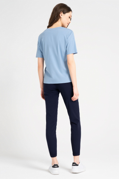 Блуза прямого силуэта из вискозы короткий рукав Панда 722440p темно-голубой - фото 2