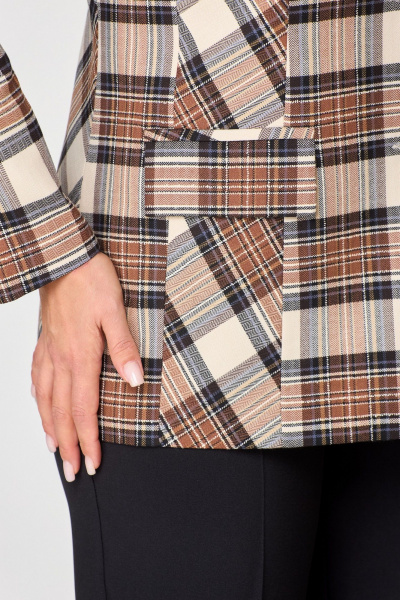 Жакет БелЭльСтиль 412-3 03 22 коричнево-бежевая клетка - фото 5